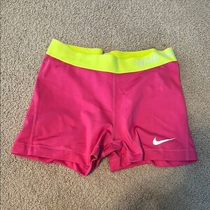 Nike Pink and Yellow Performance Athletic Shorts